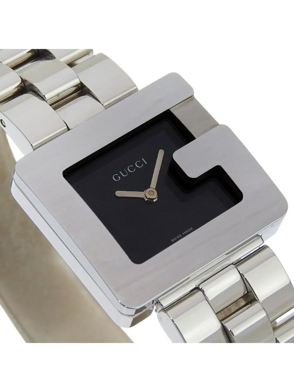 Gucci Square Stainless Steel Quartz Analog Display Black Dial Watch